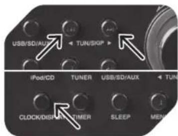 USB/SD/AUX TUN/SKIP iPod/CD TUNER USB/SD/AUX TUN CLOCK/DISP/R-TIMER SLEEP MEN