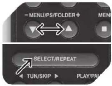 - MENU/PS/FOLDER + MENU SELECT/REPEAT TUN/SKIP PLAY/PAL