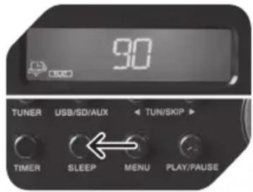 90 TUNER USB/SD/AUX ← TUN/SKIP TIMER SLEEP MENU PLAY/PAUSE
