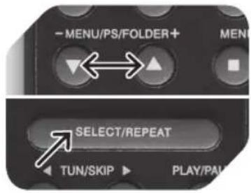 - MENU/PS/FOLDER + MENU SELECT/REPEAT TUN/SKIP PLAY/PAL