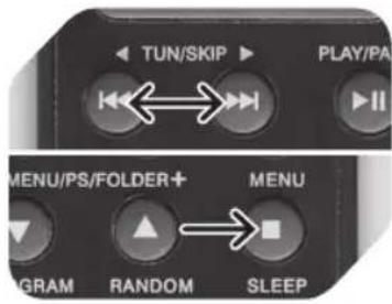 TUN/SKIP PLAY/PA MENU/PS/FOLDER+ MENU PROGRAM RANDOM SLEEP