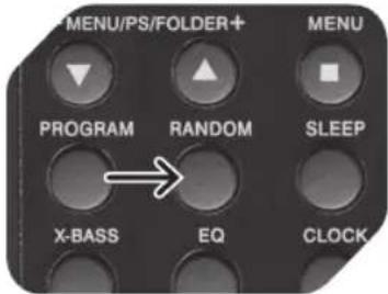 MENU/PS/FOLDER+ PROGRAM RANDOM SLEEP X-BASS EQ CLOCK