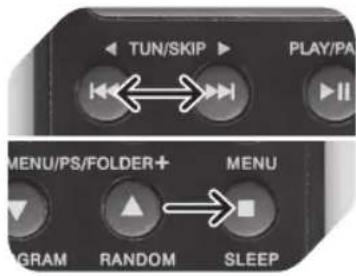 TUN/SKIP PLAY/PA MENU/PS/FOLDER+ MENU GRAM RANDOM SLEEP