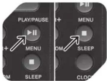 PLAY/PAUSE + MENU SLEEP CLOCK MENU + II ■ SLEEP