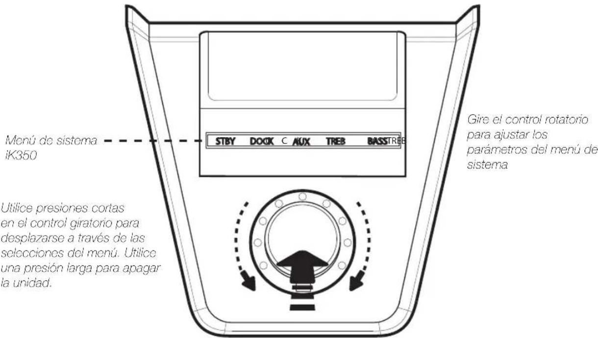 KICKER iKick iK350 - USO DEL CONTROL ROTATORIO DEL MENU DE SISTEMA - 1