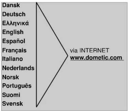 Dansk Deutsch Ελληνικά English Español Français Italiano Nederlands Norsk Português Suomi Svensk via INTERNET www.dometic.com