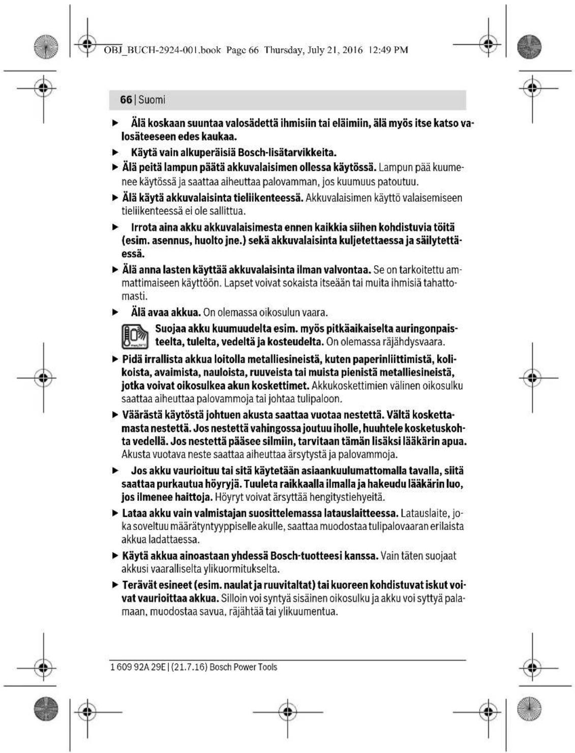 BOSCH GOP 12V28 Professional - Akkuvalaisimen turvallisuusohjeet - 9