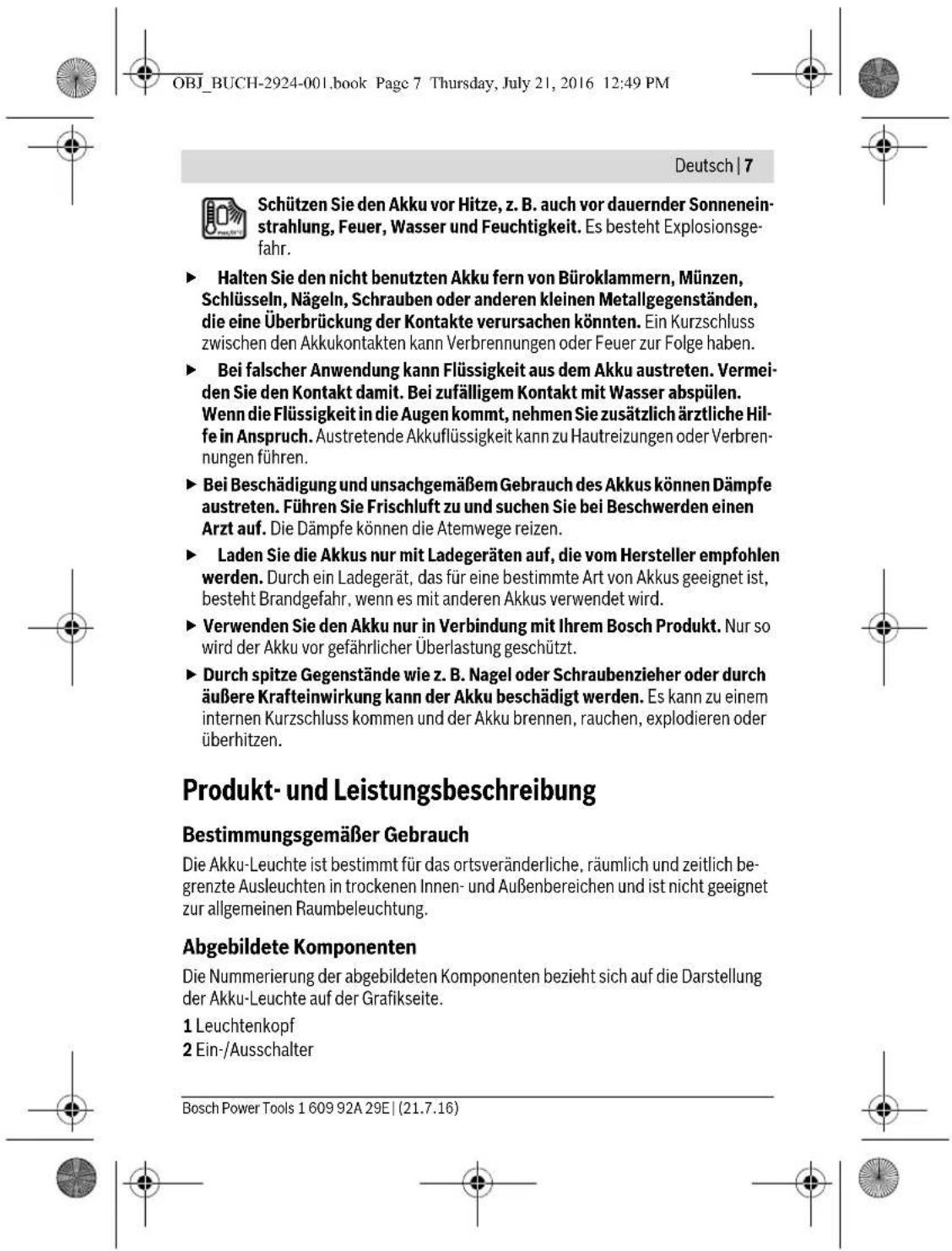 BOSCH GOP 12V28 Professional - Sicherheitshinweise für Akku-Leuchten - 10