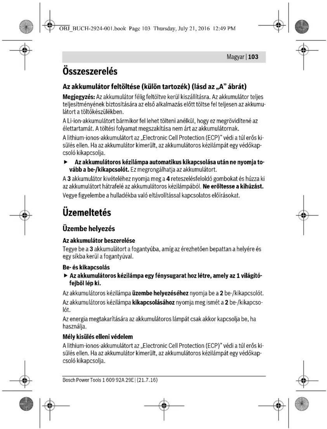 BOSCH GOP 12V28 Professional - Biztonsagi eloirasok az akkumulatoros lampakhoz - 11