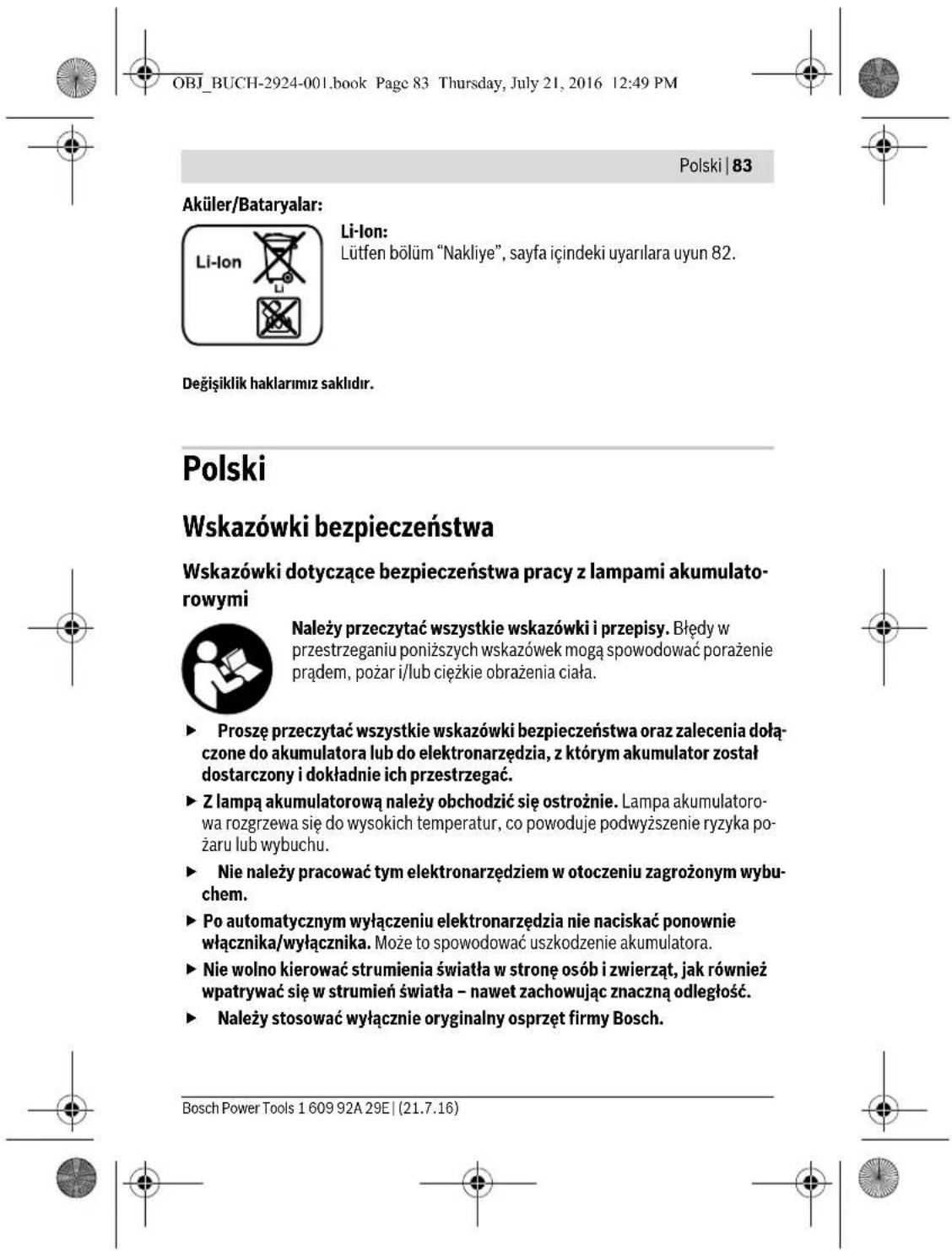 BOSCH GOP 12V28 Professional - Akūlī fenerler ici güvenlik talimati - 10