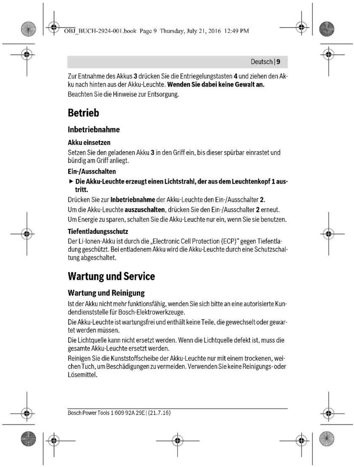 BOSCH GOP 12V28 Professional - Sicherheitshinweise für Akku-Leuchten - 12