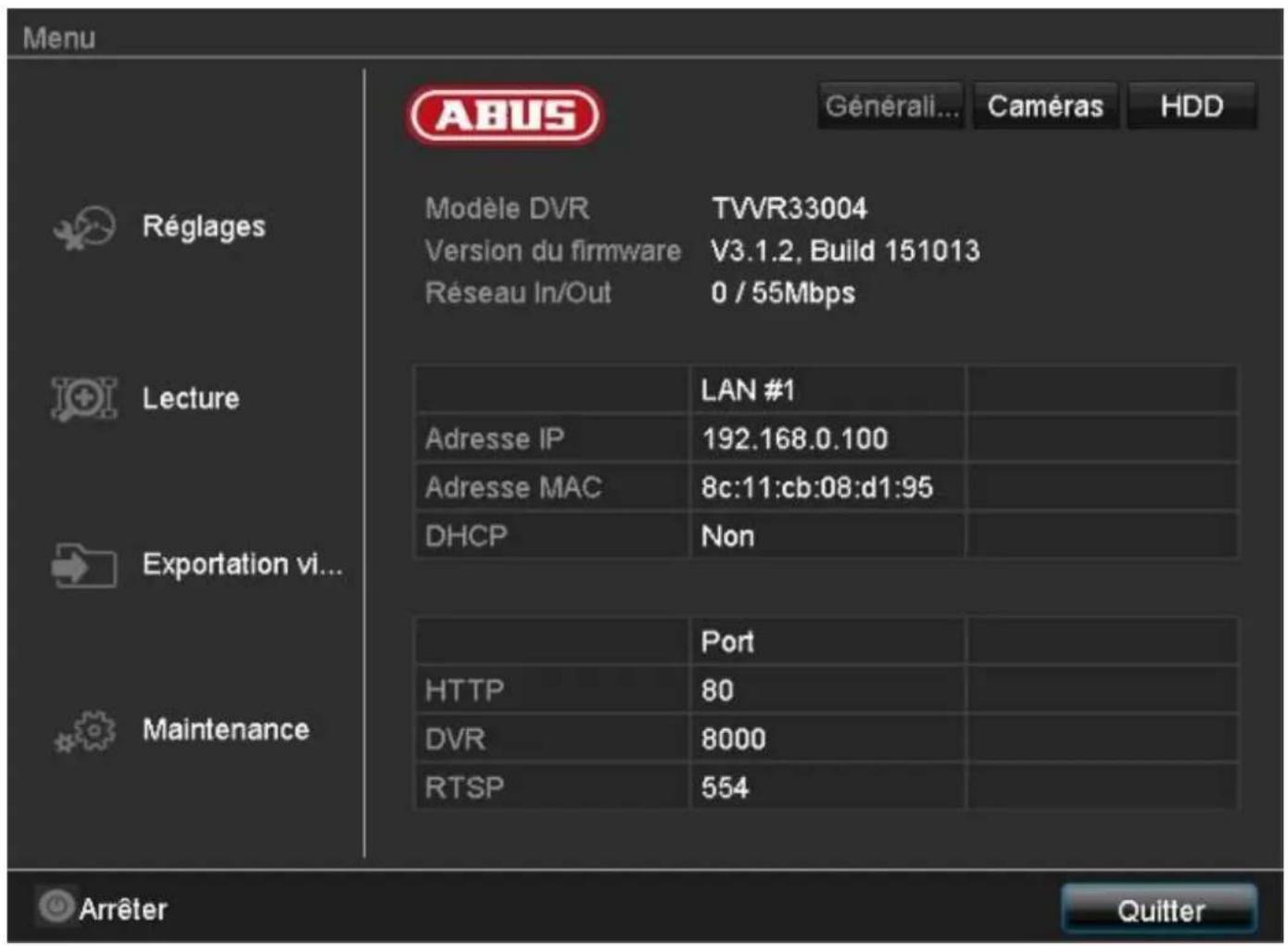 ABUS TVVR33004 - Présentation du menu - 1