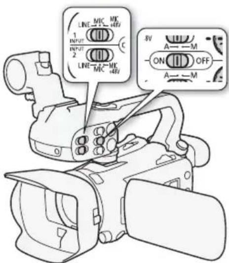 CANON XA35 - Utilisation de l'entrée de ligne ou d'un microphone extérieur connecté à la prise INPUT - 1