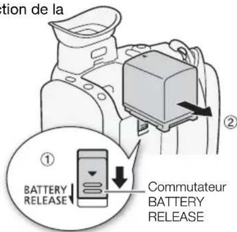 CANON XA35 - Pour retirer la batterie d'alimentation - 1