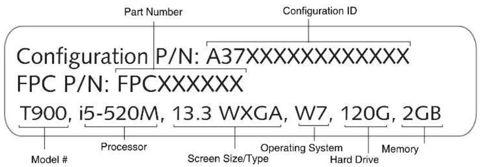 FUJITSU LifeBook T900 - Configuration Label - 1