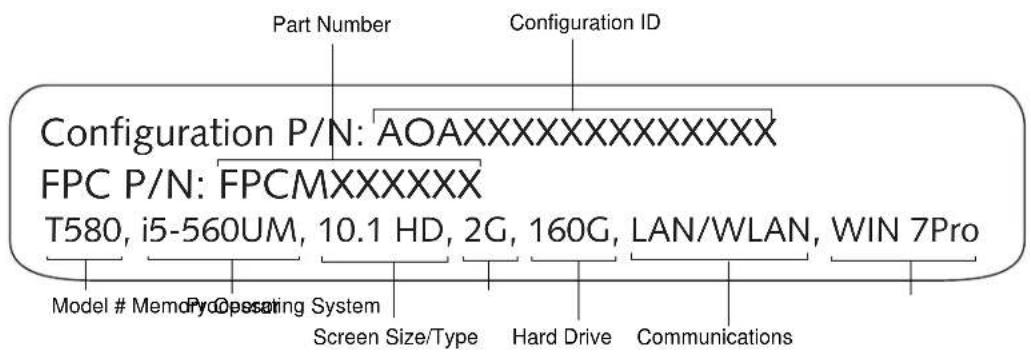 FUJITSU LifeBook T580 - Configuration Label - 1