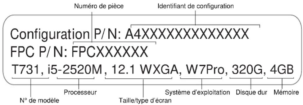 FUJITSU LifeBook T731 - Étiquette de configuration - 1