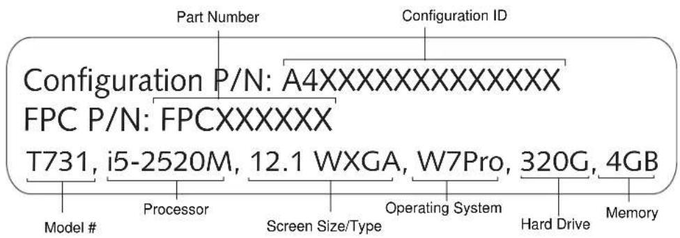 FUJITSU LifeBook T731 - Configuration Label - 1