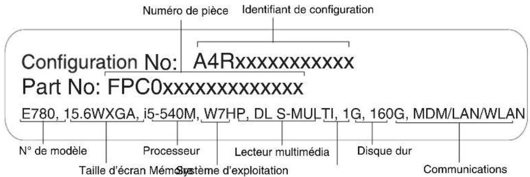 FUJITSU Lifebook E780 - Étiquette de configuration - 1