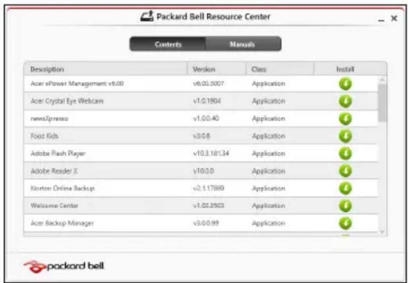 PACKARD BELL EasyNote LV - Dovrebbe essere visualizzata la sezione Contenuti del Packard Bell Centro Risorse. - 1