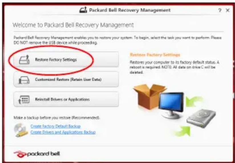 PACKARD BELL EasyNote LV - Click Restore Factory Settings. - 1