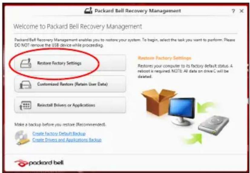 PACKARD BELL EasyNote LV - Clique em Restuarar Definições de Fábrica. - 1