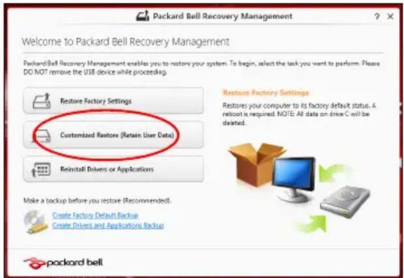 PACKARD BELL EasyNote LV - Clique em Restauro Personalizzato (Manter Dados do Utilizador). - 1