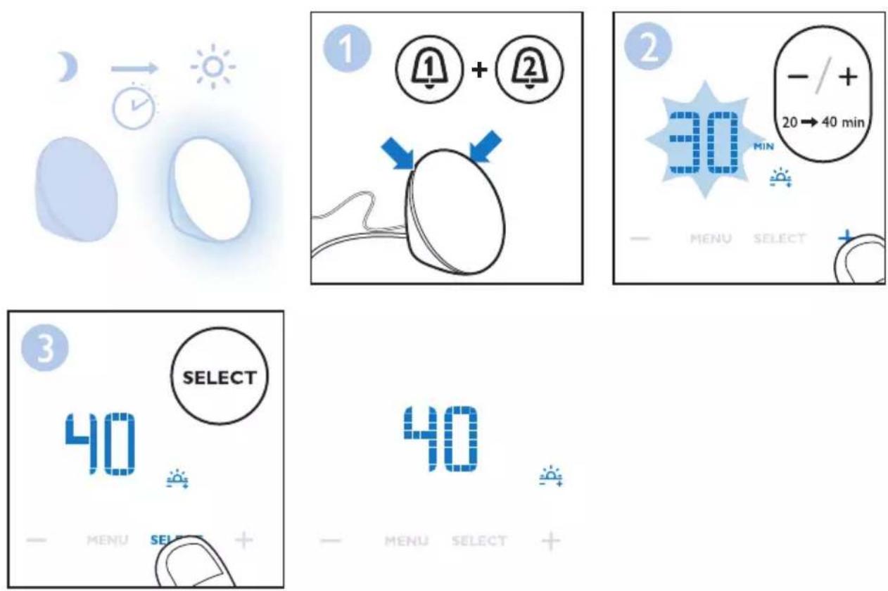 1 ① ① + ② 2 - / + 20 → 40 min 3 MENU SELECT 3 SELECT 40 - MENU SELECT 40 - MENU SELECT