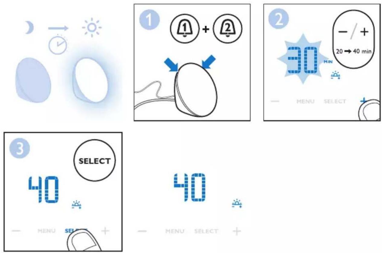 1 ① ① + ② 2 - / + 20 → 40 min 3 MENU SELECT + 40 SELECT MENU SELECT +