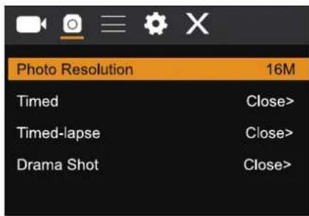Photo Resolution 16M Timed Close> Timed-lapse Close> Drama Shot Close>