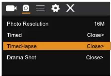 Photo Resolution 16M Timed Close> Timed-lapse Close> Drama Shot Close>