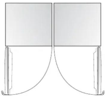 Pure architectural line drawing of two identical rectangular structures with curved roof-like elements, no text or symbols present.