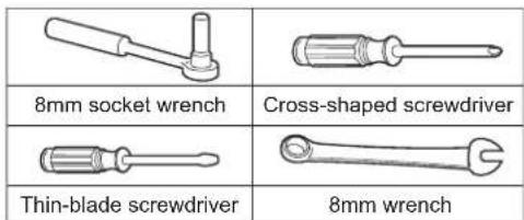 8mm socket wrench, cross-shaped screwdriver, thin-blade screwdriver, 8mm wrench