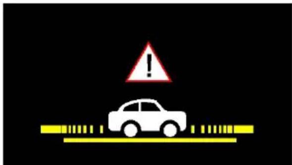 Warning sign showing a car on a yellow barrier with an exclamation mark above it
