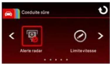 Conduite sûre Alerie radar Limite vitesse