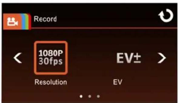 Record 1080P 30fps EV± > Resolution EV