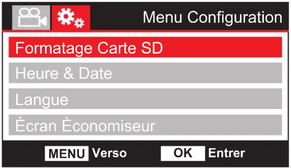 NEXT BASE InCar Cam 212 Lite - Menu de configuration - 1