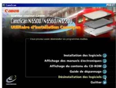 CANON CanoScan N656U - Déinstallation de ScanGear CS-U en utilisant le CD-ROM de l'utilitaire d'installation CanoScan - 2