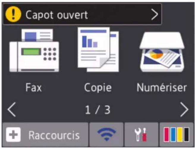 Capot ouvert Fax Copie Numériser 1 / 3 + Raccourcis