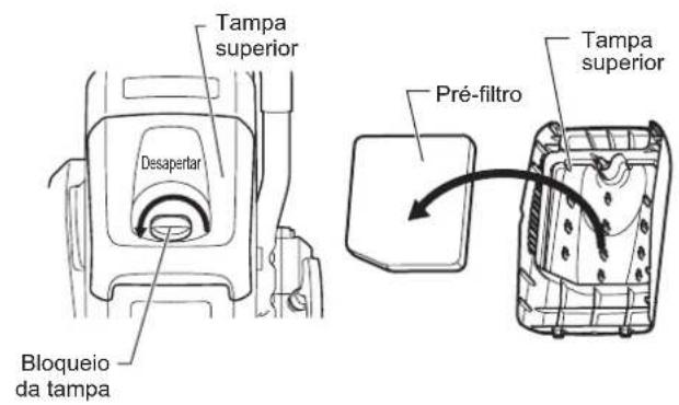 Tampa superior Desapertar Bloqueio da tampa Pré-filtro Tampa superior