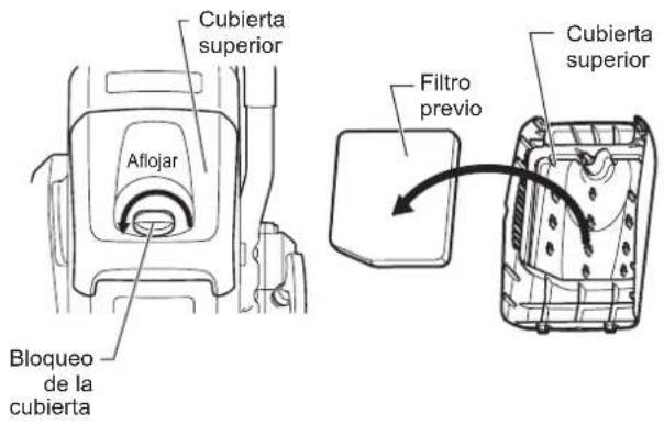 Cubierta superior Aflojar Bloqueo de la cubierta Filtro previo Cubierta superior