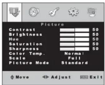 Monacor TFT1900LED - Page 1 du menu : réglages image - 1