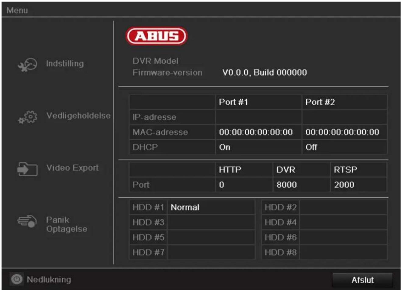 ABUS TVVR45021 - Menuoversigt - 1