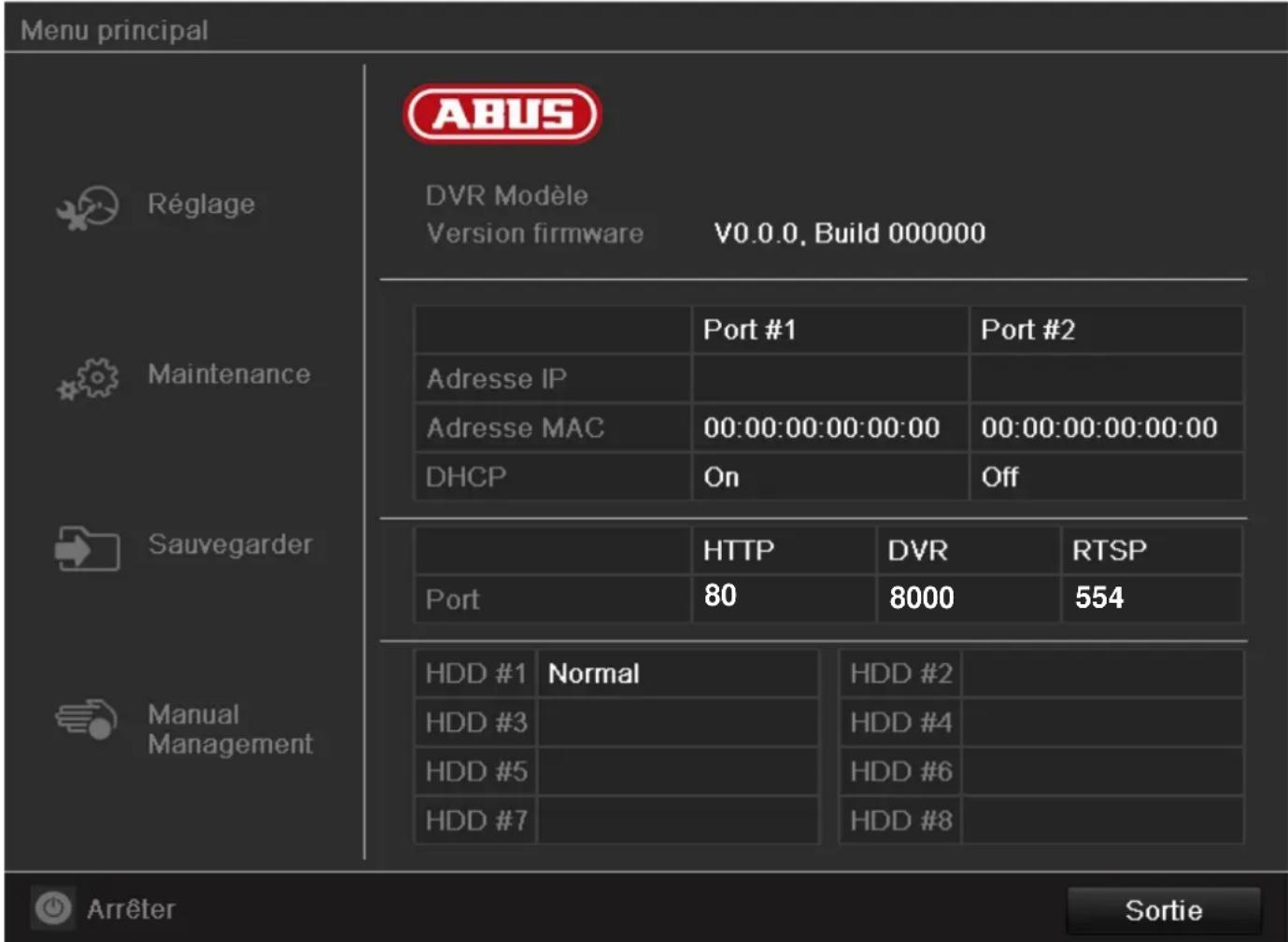 ABUS TVVR45021 - Vue d'ensemble des menus - 1