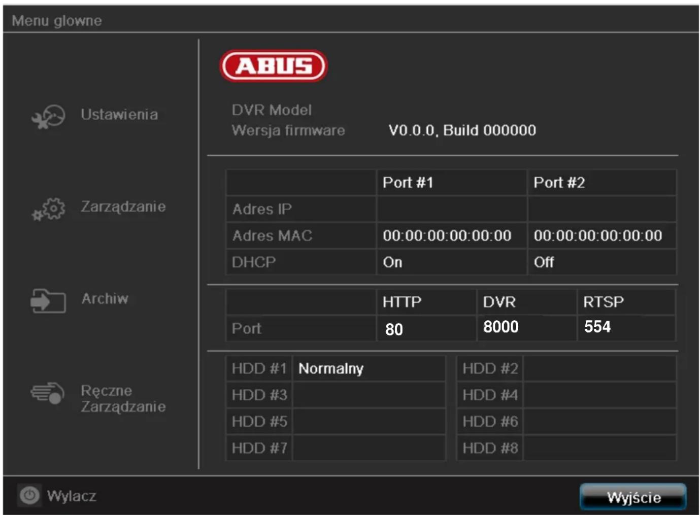 ABUS TVVR45021 - Przeglad menu - 1