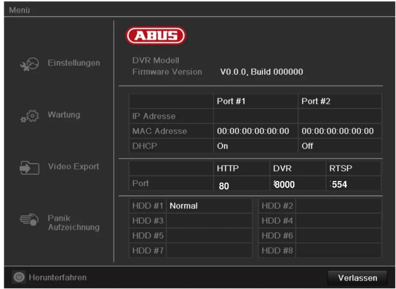 ABUS TVVR45021 - Menu-Übersicht - 1