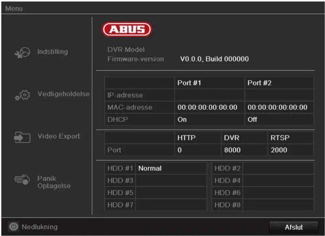 ABUS TVVR60021 - Menuoversigt - 1