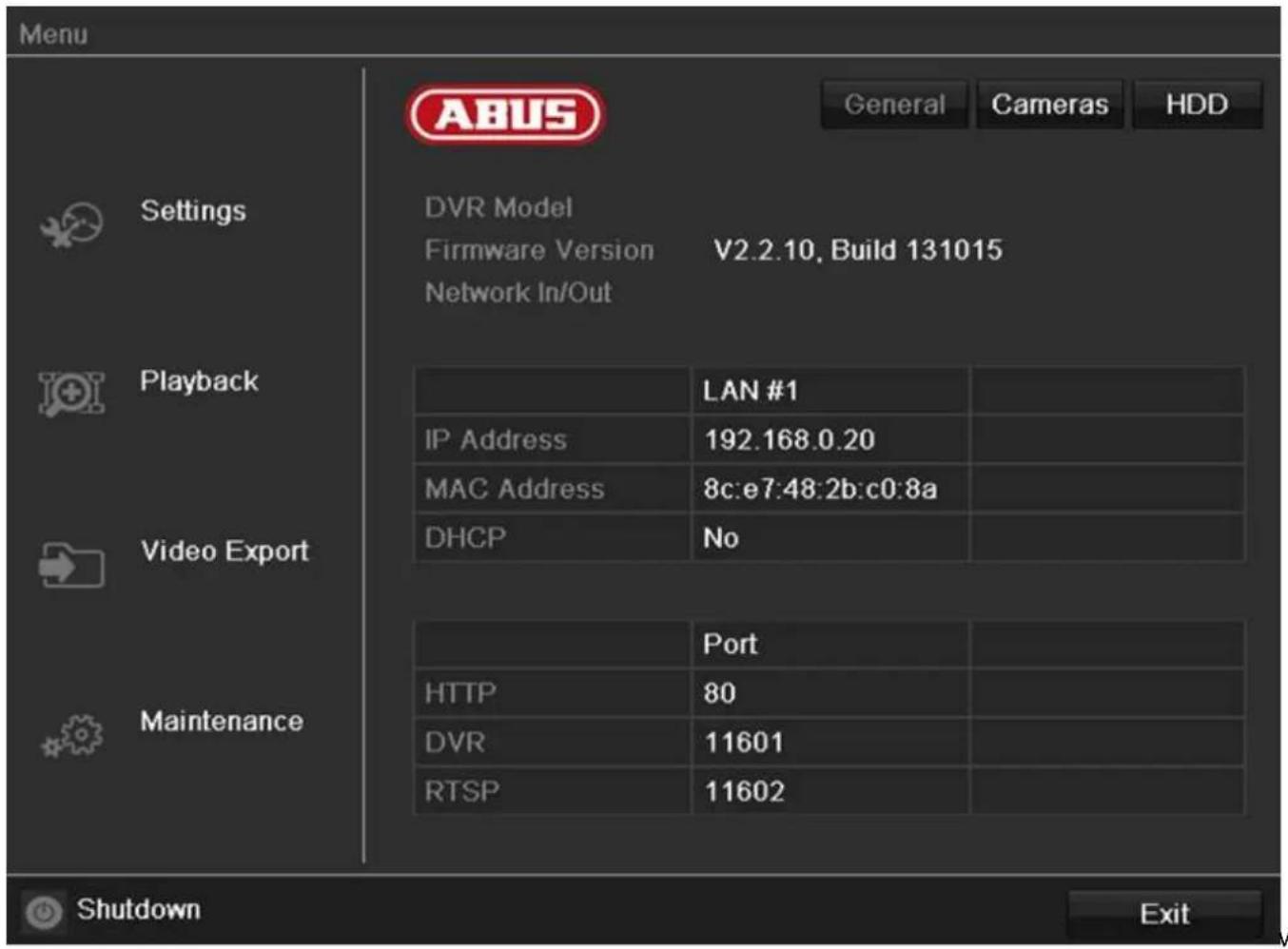 ABUS TVVR41220 - Menu overview - 1