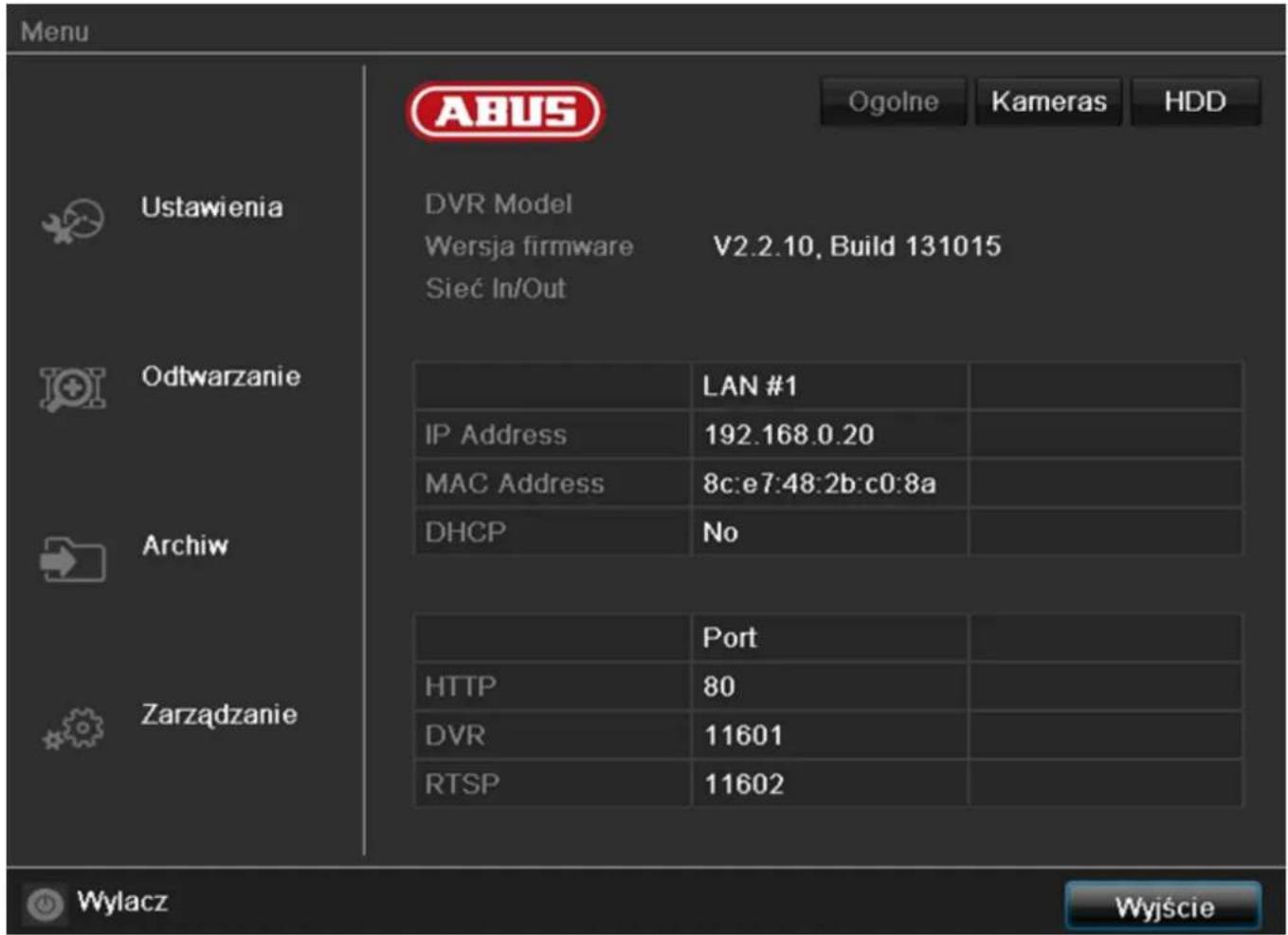 ABUS TVVR41220 - Przegląd menu - 1