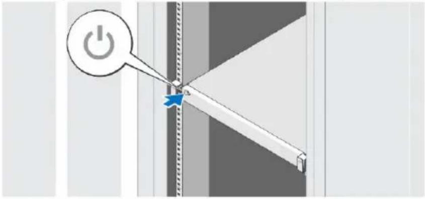Diagram showing a power button icon pointing to a vertical line segment with a blue arrow, likely illustrating a switch or thresholding process.